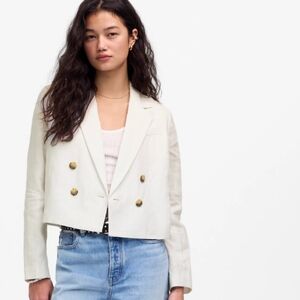 Madewell Double Breasted Crop Blazer - 100% linen - Salt